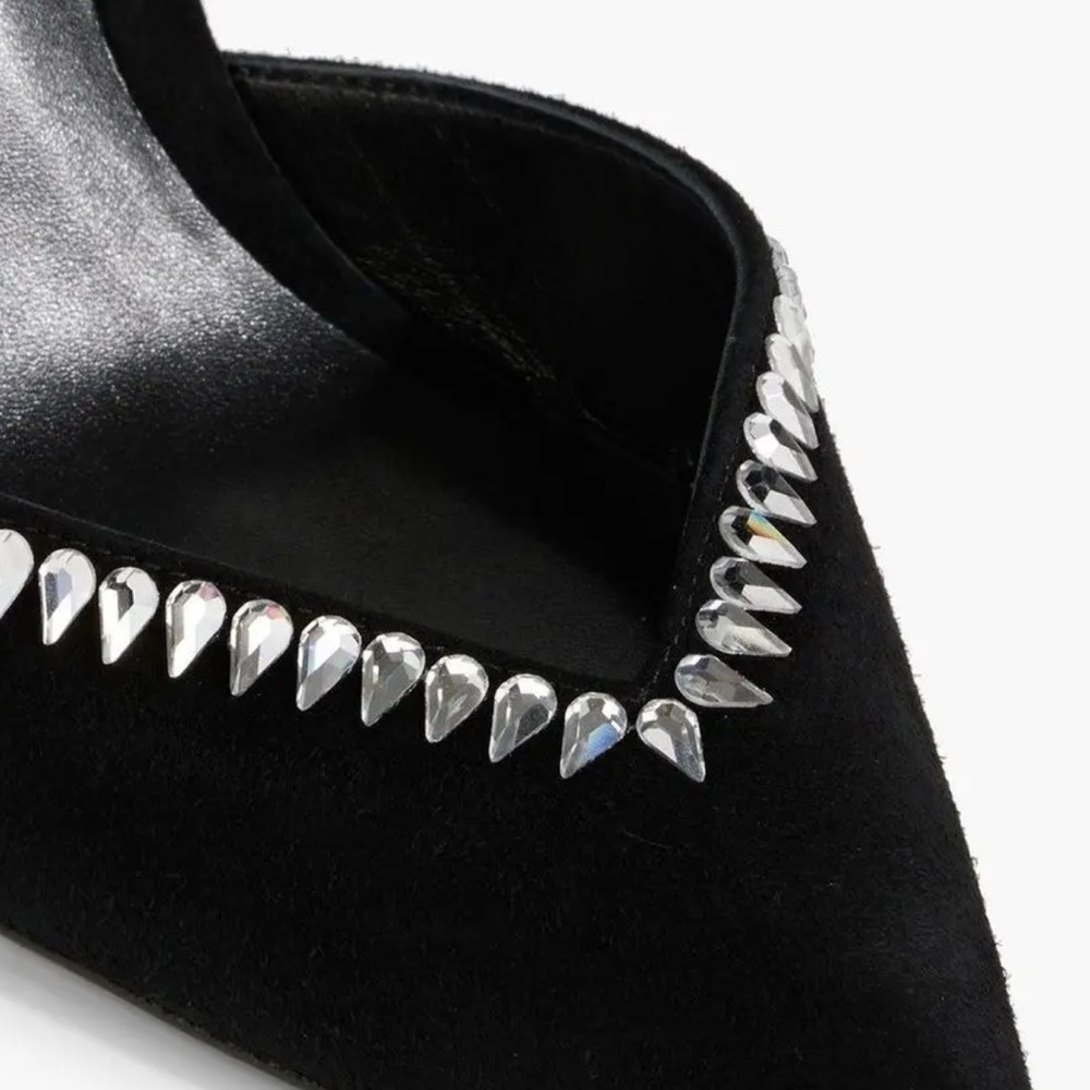 STUART WEITZMAN Gem Cut Crystal Embellished Black Suede Slingback Pumps Size 39 - Picture 2 of 8
